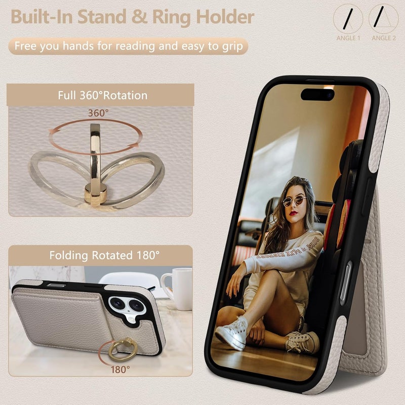 Keallce Case for iPhone 16 Plus 6.7'', Detachable Crossbody Case Wallet with RFID Blocking Card Holder, 360ｰRing Stand, Folio Leather iPhone Cover Lanyard Strap Lady for iPhone 16 Plus 2024 5G, White - Image 5